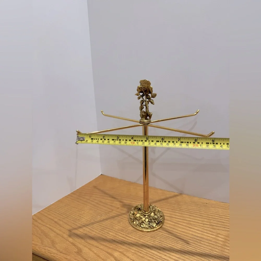Gold Metal Vanity Tray Set with Jewelry Stand and Mirrored Tray